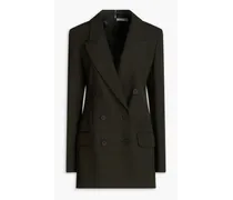 Double-breasted zip-detailed crepe blazer - Green
