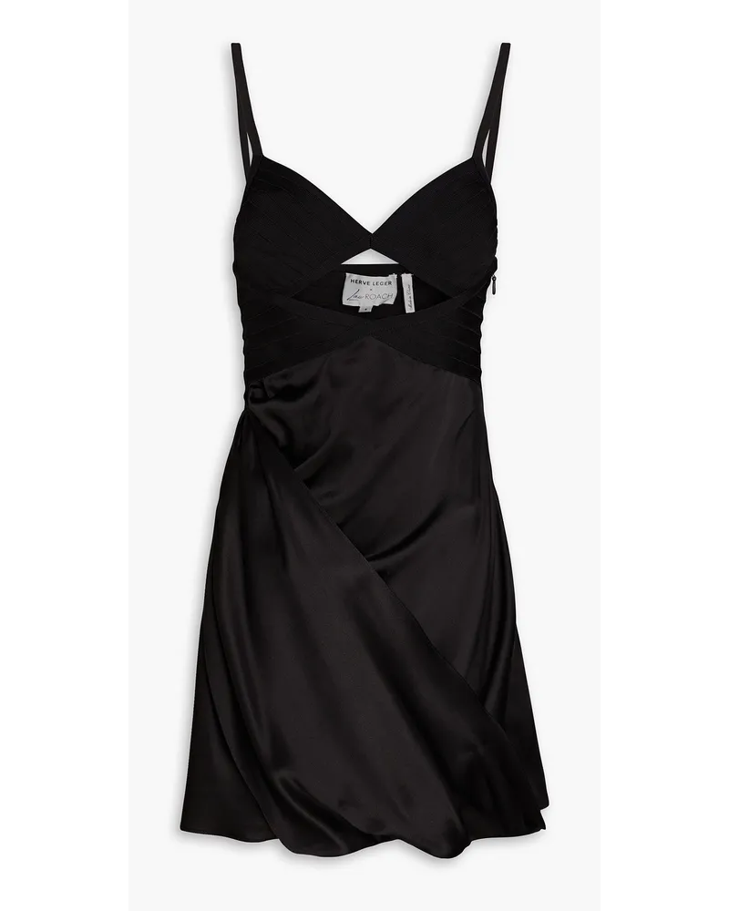 Hervé Léger Bandage-paneled cutout silk-satin mini dress - Black Black