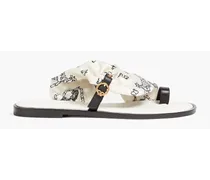Selby buckled paisley-print twill flip flops - White