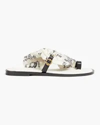 Tory Burch Selby buckled paisley-print twill flip flops - White White