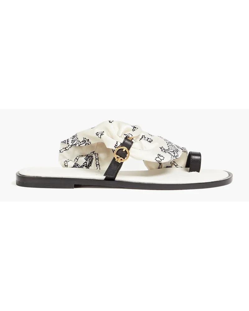 Tory Burch Selby buckled paisley-print twill flip flops - White White