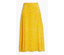 Polka-dot silk-satin midi skirt - Yellow