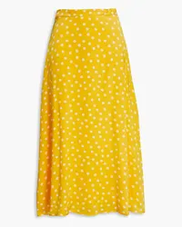 Claudie Pierlot Polka-dot silk-satin midi skirt - Yellow Yellow