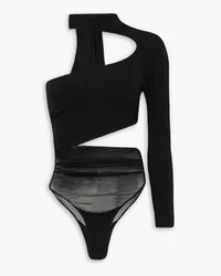 Thierry Mugler Illusion one-sleeve tulle-paneled stretch-jersey bodysuit - Black Black