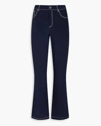 Claudie Pierlot Topstitched silk crepe de chine straight-leg pants - Blue Blue