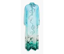 F.R For Restless Sleepers - Liriope oversized slub cotton and silk-blend maxi shirt dress - Blue