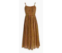 Gingham cotton and silk-blend midi slip dress - Brown