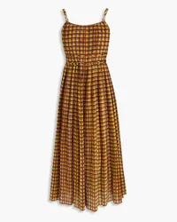 Tory Burch Gingham cotton and silk-blend midi slip dress - Brown Brown