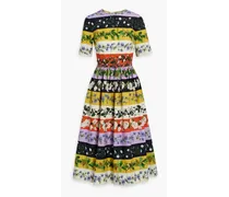 Belted floral-print cotton-blend midi dress - Multicolor