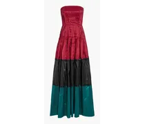 Delhi strapless pleated color-block silk-taffeta gown - Red