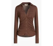 Rosalie ruched stretch-crepe shirt - Brown