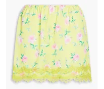 Lace-trimmed floral-print crepe de chine mini skirt - Yellow