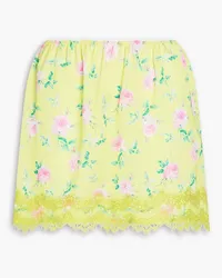 MSGM Lace-trimmed floral-print crepe de chine mini skirt - Yellow Yellow