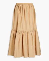 Ganni Tiered ruched cotton-poplin maxi skirt - Neutral Neutral