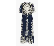 Floral-print silk crepe de chine midi dress - Blue