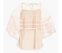 Layered point d'esprit and crepe de chine top - Pink