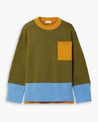 Lafayette148 Color-block cotton and silk-blend sweater - Green Green