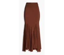 Pleated crepe de chine maxi skirt - Brown
