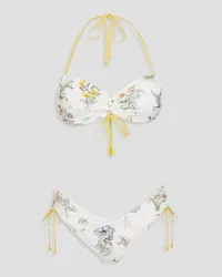 Zimmermann Ruched floral-print bandeau bikini - White White