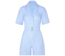 The Sienna belted cotton Oxford playsuit - Blue