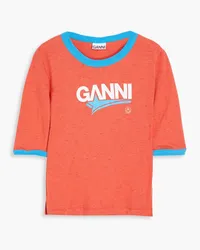 Ganni Printed cotton-blend jersey T-shirt - Orange Orange