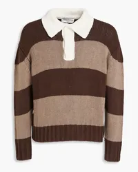 Officine Generale Striped linen-blend polo sweater - Brown Brown