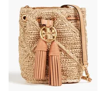 Fleming leather-trimmed straw bucket bag - Neutral