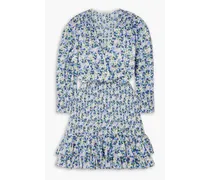 Darrah shirred floral-print cotton-voile mini dress - Blue