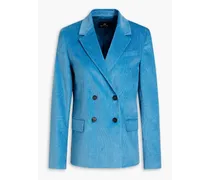 Double-breasted cotton-blend corduroy blazer - Blue
