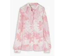 Camouflage-print silk-blend jacquard blouse - Pink
