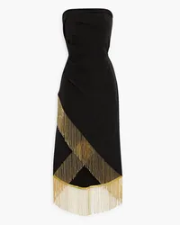 Marchesa Strapless fringed crepe dress - Black Black