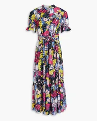 Diane von Furstenberg Kramer tiered floral-print voile midi shirt dress - Blue Blue