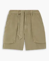 Mother The Chute belted Lyocell and linen-blend shorts - Green Green