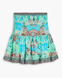 Camilla Crystal-embellished printed silk crepe de chine mini skirt - Blue Blue