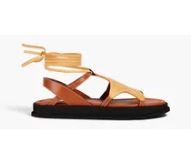 Topstitched leather sandals - Brown