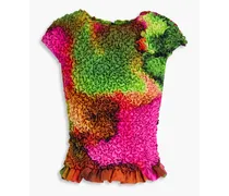 Tie-dyed smocked silk top - Pink