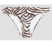 Zebra-print stretch-piqué mid-rise bikini briefs - White