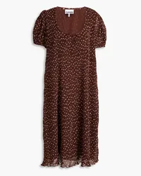 Ganni Polka-dot plissé-crepon midi dress - Brown Brown