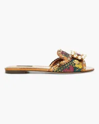 Dolce & Gabbana Leather-trimmed embellished jacquard slides - Metallic Metallic