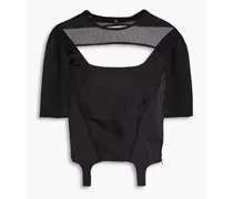 Cutout shell, satin-twill and stretch-mesh top - Black