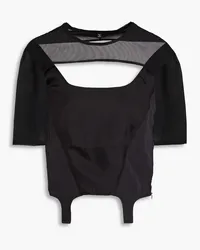 McQ Cutout shell, satin-twill and stretch-mesh top - Black Black