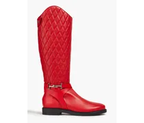 Logo-appliquéd quilted leather boots - Red
