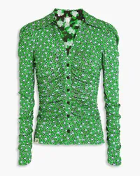 Diane von Furstenberg Nathaniel reversible ruched printed mesh shirt - Green Green