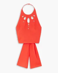 THREE GRACES Savannah tie-detailed cutout linen halterneck top - Red Red