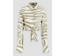 Cropped zebra-print twill shirt - Green