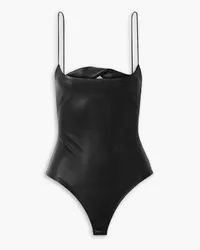 ALIX Hirst cutout vegan stretch-leather thong bodysuit - Black Black