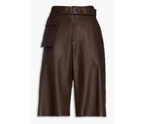 Bead-embellished belted leather shorts - Brown