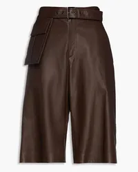 Brunello Cucinelli Bead-embellished belted leather shorts - Brown Brown