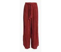 Elle plissé silk, hemp, bamboo and cotton-blend wide-leg pants - Red