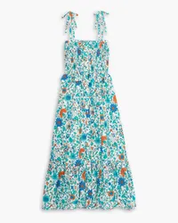 Loretta Caponi Alberica shirred floral-print cotton-poplin midi dress - Blue Blue